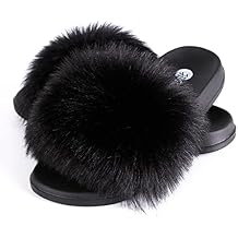 Womens Faux Fur Slides, Open Toe Cute Fur Slippers, Indoor or Outdoor Comfortable Furry Slide Sandals With Fluffy Fur