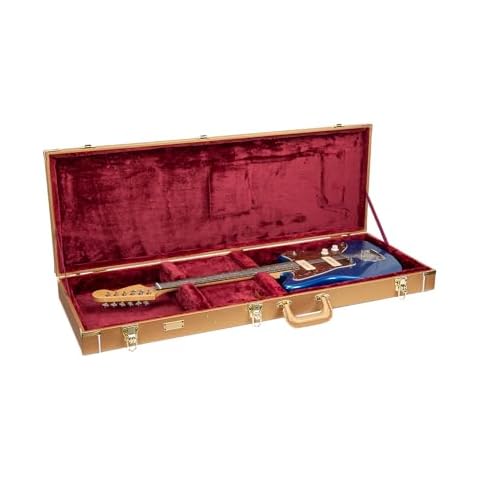 Crossrock Designer Series- Wooden Case for Jazzmaster/Jaguar Style Electric Guitars- Security Lock, Metal Feet, Storage Space- Luxury Gold(CRW520JMLG) Cover