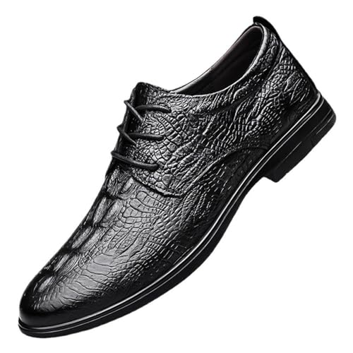 Men's Dress Shoes Vintage High Gloss Crocodile Leather Lace up Formal Business Casual Oxfords for Work Wedding Party