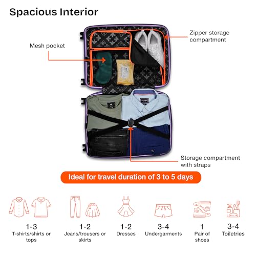 Image of Nasher Miles Golden Gate Hard-Sided Polypropylene Cabin Luggage 20 inch | 55cm | 8 Wheels Small Trolley Bag for Travel | Suitcase Purple & Dark Purple