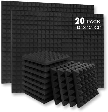 YGM Acoustic Foams® Pyramid Acoustic Panels 12" X 12" X 2", 38 Kg/m³ Premium Grade Studio Noise, Echo Reduction and Absorption, 3D Structure (Charcoal Black) (Set of 20)