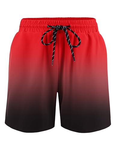 Image of Arshiner Boys' Swim Shorts with Built-in Lining Quick-Drying Swimming Shorts Lightweight and Comfortable for Active Kids Ideal for Pool, Beach and Holidays Ages 11-12 Red