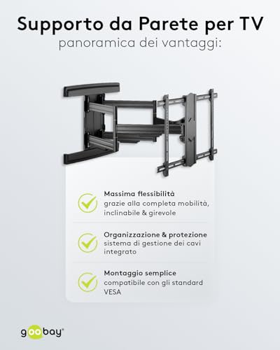 Goobay 49935 - Supporto Da Parete Per Tv Pro Fullmotion (L) Wide Range Da 37" A 70" (94-178 Cm), Completamente Mobile, Orientabile/Inclinabile, 70 Kg, Vesa Standard, Colore: Nero - 8