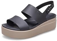 Crocs Women's Brooklyn Low Wedge Sandal, Black/Mushroom, US 8