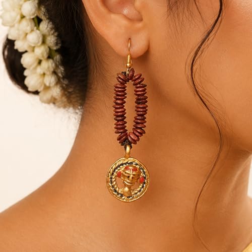 Image of Handcrafted Tribal & Dhokra Art Earrings Collection for Women - Royal Boho Statement Designs in Brass, Wooden, Beaded & Geometric Styles