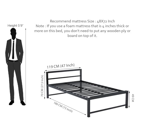 Image of ZIAULA Bed DoubleSize 4x6 Feet Cot for Bedroom Heay Duty Strong Metal Iron Semi Folding Bed Easy Portable Iron charpai DoubleSize (Double, Without Board), Painted, Black (4x6 Feet (Without Board))