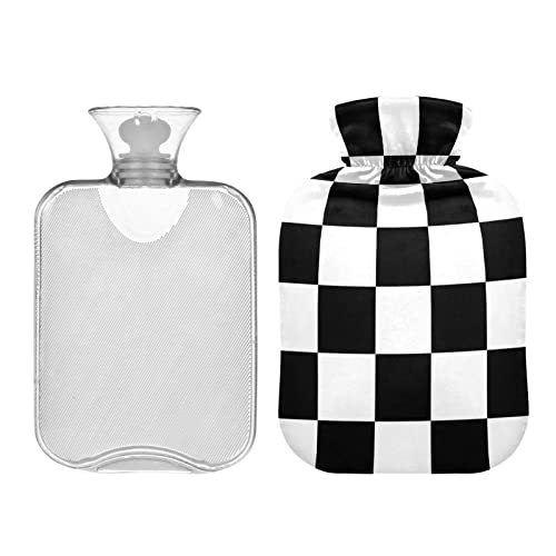 Checkerboard Plaid Hot Water Bottle with Cover 1L Hot Water Bag for Pain Relief Cramps BAP Free