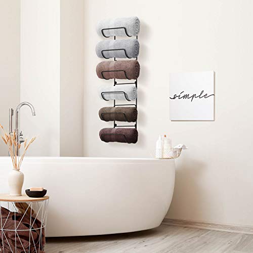 Sorbus Towel Rack Wall Mount – 6 Compartments Of Black Metal Bathroom Towel Holder Set - Bathroom Organizer, For Gym Spa, Camper, Rv, Back Of Door, Cabinet - Wine Rack Wall Mounted For Kitchen, Bar #TOP1
