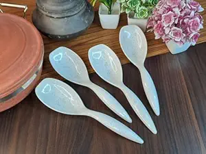Vemlons Serving Spoon Long Handled Serving Spoon, Melamine Tableware (Set of 4 Piece)(Marble Print)