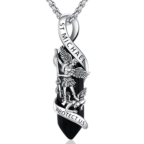 Odinstone 925 Sterling Silver St Michael/St Christopher/St Benedict/Jesus Crucifix/St Uriel/Archangel Raphael Medal Necklace for Men Women Religious Amulets Jewelry Gifts