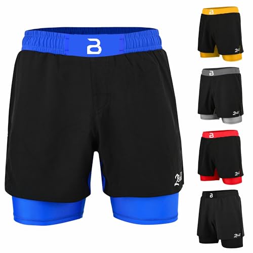 2BOLD MMA Kid’s 2 in 1 Board Shorts BJJ Built in Compression Lining Athletic Gym Boxing Jiu-Jitsu No-Gi Grappling Shorts (US, Alpha, Large, Regular, Blue)
