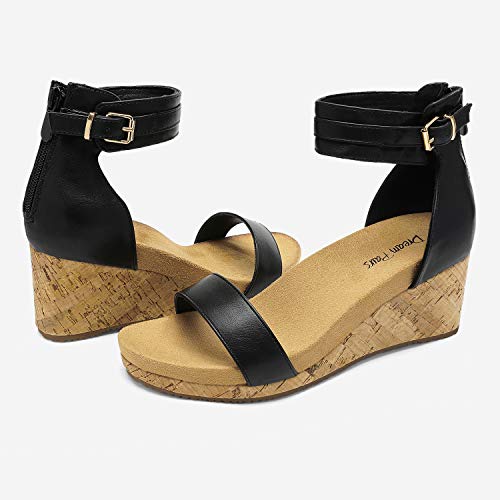 Image of DREAM PAIRS Women's Open Toe Buckle Ankle Strap Platform Wedge Sandals Summer Shoes.