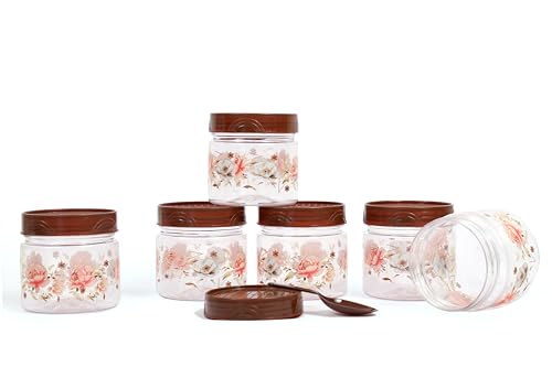 Image of 250 ml Set of 6 -Plastic Airtight Small Storage Container Boxes and Jar Kitchen Set - BPA-Free, Stackable Pantry Organizers for Kitchen Storage, Spices, Dry Fruits, Pulses (Brown)