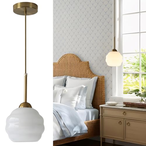 Flyrose 6" Small Milk Glass Pendant Light Brushed Gold Pendant
