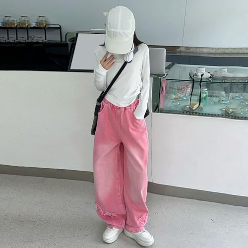 Girl Baggy Jeans Elastic Waisted Wide Leg Loose Casual Denim Pants with Star Embroidered Cute Pants for Tween Girls4