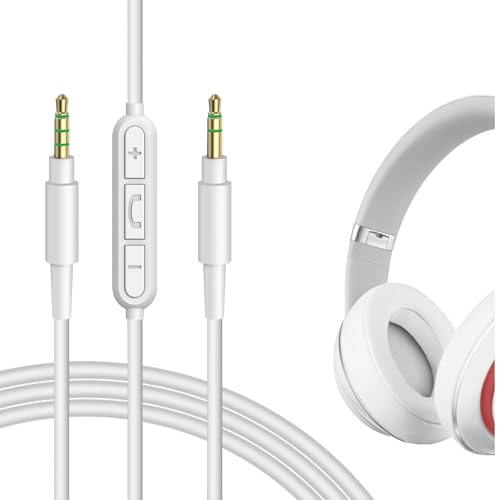 GEEKRIA Câble audio avec micro, compatible avec Beats Studio Pro/3/2, Solo 4/3/2, câble Mixr, cordon stéréo de remplacement 3,5 mm avec micro intégré et contrôle du volume (4 ft/1,2 m)
