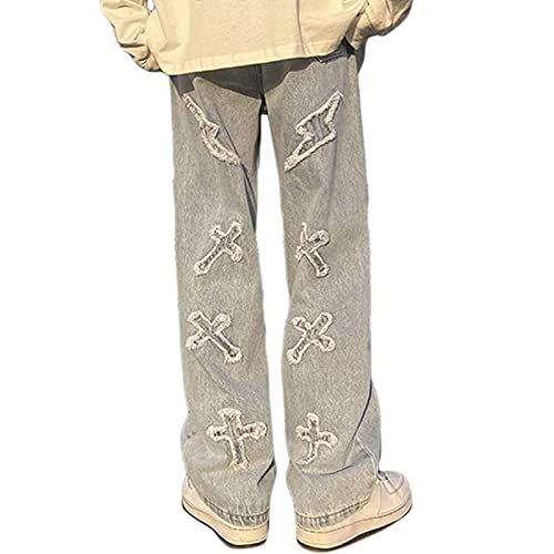 Jean ample Hip Hop pour homme rétro délavé coupe droite