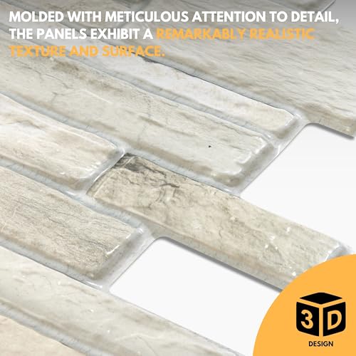 NOVECRAFTO Natural Stone Effect 3D Wall Panelling Kit of 10 pcs, PVC Wall Panel Size 37.59x18.8 in (95.5x48 cm) Covering 12.32 ft² (1.14 m²) for Kitchen, Bathroom, Living Room, DIY Natural Stone Beige