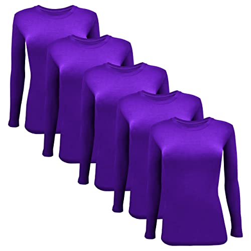 BaHoki Essentials Long Sleeve Undershirts for Scrubs - Great Stretch Shirts - 5 Pack