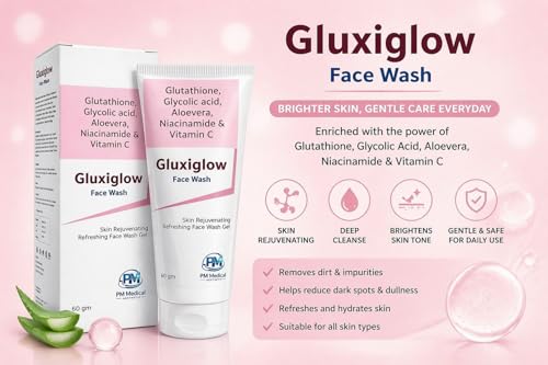 Image of Gluxiglow Face Wash Gel with Glycolic Acid, Niacinamide, Vitamin C & Aloe Vera | Gentle Daily Cleanser for Fresh & Radiant Skin | 60 gm