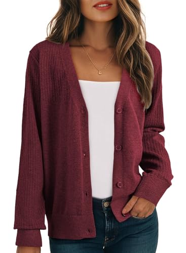 Dokotoo Womens Cardigan Sweaters Fashion Knit Fall Outfits Clothes Red L