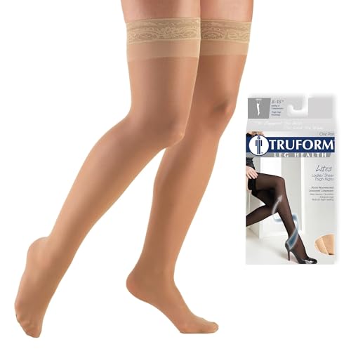 Truform Sheer Compression Stockings, 8-15 mmHg, Women's Thigh High Length, 20 Denier, Beige, Medium