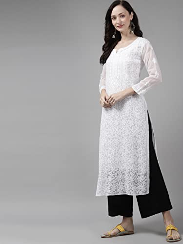 Image of Ada Hand Embroidered Lucknowi Chikankari Kota Kurta for Women A411211