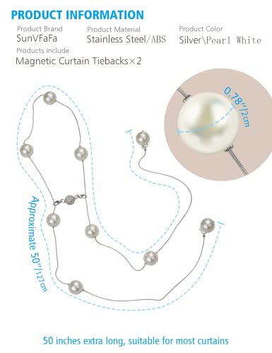 Sunvfafa 2 Pack Pearl Magnetic Curtain Tiebacks For Drapes, Elegant Tie Backs For Curtains Home Decorative, Adjustable Modern Bling Bead Drapery Holdbacks For Blackout Sheer Window Treatment (Silver) #TOP5