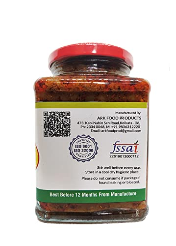 Image of Arkos Homemade Chole Aam Pickle, 400gm with 100% natural ingredients,Soury Chickpeas and mango pickle,Garbanzo and mango Pickle,Ready to eat hot rice, roti,paratha etc