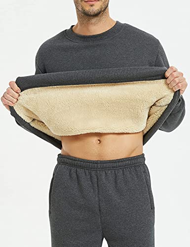 Faleave Men's Sherpa Lined Sweatshirt Fleece Crewneck Winter Thermal Thick Pullover Top(Grey-S) #TOP4