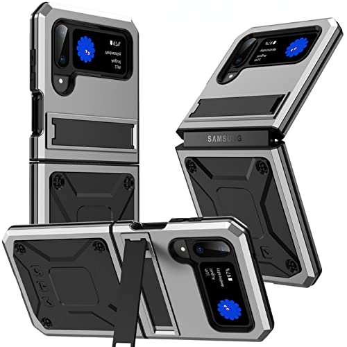 Coque Samsung Z Flip 4 Flip4 Armor protection métal argent avec support
