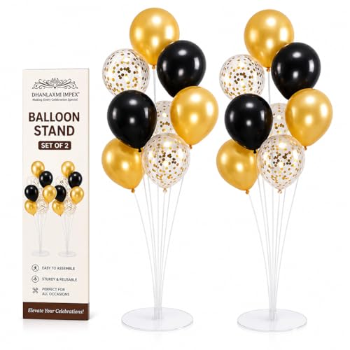 Image of Foldable Balloon Stand Set of 2 for Birthday Decoration, Reusable Table Top Balloon Holder Stand for Party, Baby Shower, Wedding, Anniversary & Home Decor