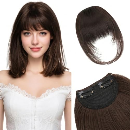 Clip-In Fringe Bangs Hair Extensions with Breathable Mesh Base & Secure Combs for Instant Hairstyle Change - 3D Wispy Layered Design with Tapered Side Temples for Natural Face-Framing