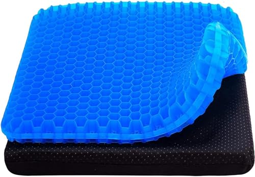 THE CHEESE CHEF New Gel Seat Cushion 42 * 36 * 6cm, Honeycomb Design Double Thick Gel Cushion with Relieving Back coccyx Pain Pressure, for Car Office Home Wheelchair&Chair