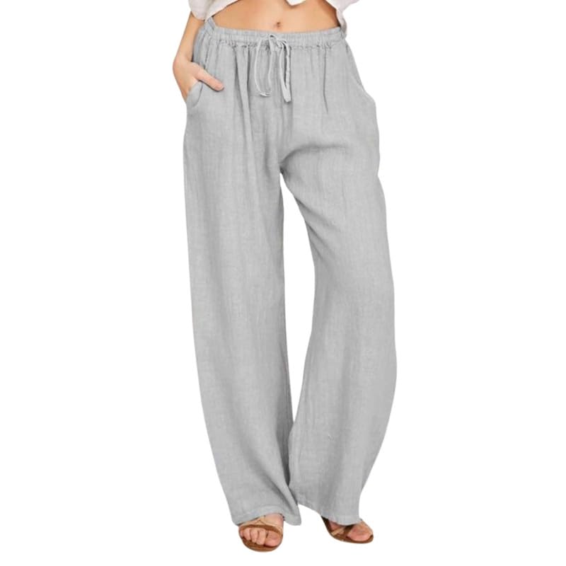 Women's Cotton Linen Yoga Pants | Loose Tie Waist Breathable Straight Leg Trousers-picture-16