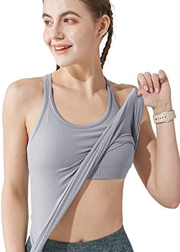Yoga Racerback Tank Top for Women with Built in Bra,Women's Padded Sports Bra Fitness Workout Running Shirts (Gray, Small)