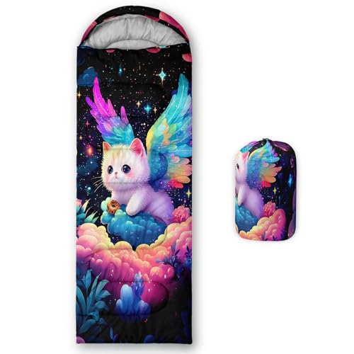 AILONEN Cartoon Cat Sleeping Bag,3 Season Warm and Cool Weather,Lightweight,Waterproof,Dreamy