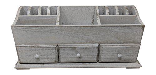 Gianna's Home Rustic Farmhouse Desk 3 Drawer Wooden Vanity Makeup Beauty Jewelry Storage Organizer (Rustic White) #TOP2