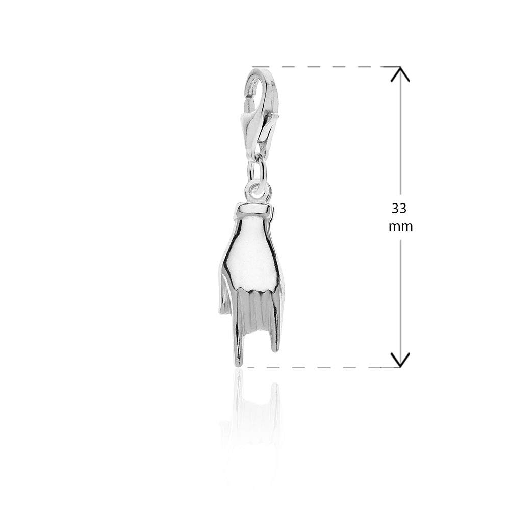 Aka Gioielli® - Ciondolo Charm Mano Corna in Argento Sterling 925 Rodiato Portafortuna per Donna