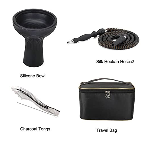 Upgraded Large Opening Design 2 Hose Hookah Set With Travel Bag And Cleaning Brush,Portable Micro Modern Cube Acrylic Hookah With Silicone Hookah Bowl Two Leather Hose Coal Tongs Aluminum Stem,Cube Hookah With Remoted Led Light #TOP3