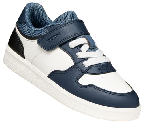 Geox Junior Boy J New Emberlix Boy B Baskets pour garçon Blanc/Bleu Marine Pointure 31_EU