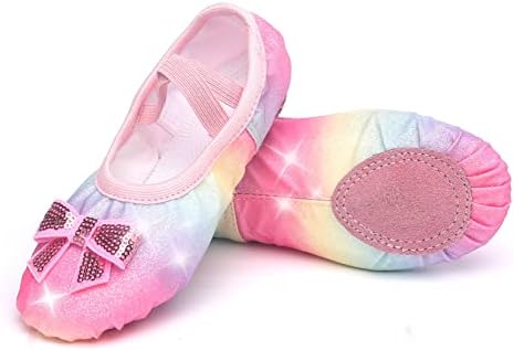 Girls Ballet Shoes Glitter Split-Sole Dance Slippers Toddler Kid Practice Shoes Flats Soft Lightweight with Elastic Laces for Performance Gymnastics Yoga Glitter Rainbow 10
