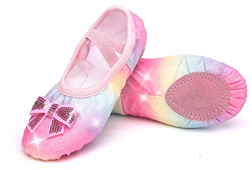 Girls Ballet Shoes Glitter Split-Sole Dance Slippers Toddler Kid Practice Shoes Flats Soft Lightweight With Elastic Laces For Performance Gymnastics Yoga Glitter Rainbow 10 #TOP2