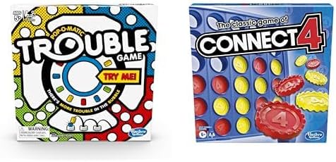 Hasbro Paquete de juegos juego de mesa Trouble con Pop-o-Matic (edades 5+, 2-4 jugadores) y juego de estrategia de cuadrícula clásico Connect 4