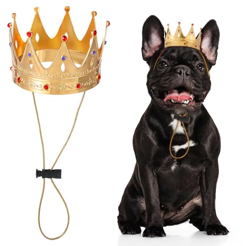 Abbylike Pet King Crown for Halloween Costume Rhinestone Princess Crown for Dog & Cat Cosplay Party Hair Accessories Photos Prop (Medium,Royal)