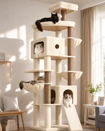Globlazer F83C Heavy Duty Tall Cat Tree, 83in Multi-Level Tower, Beige