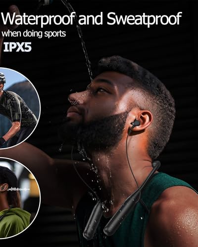 ZXQ Neckband Bluetooth Wireless Headphones,Around the Neck Bluetooth Wireless Earbuds Headset,100 Hours Long Playtime,Waterproof and Sweatproof for Sport Over Neck Earphone with Carrying Case (Black)