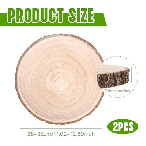 2 Pcs Wood Slices, Log Slices Cakestand 28-32cm Large Wood Slices for Crafts Rustic Woods Circles Wooden Cake Stand Decor for Party