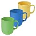 Produktbild 3 Tassen mit Henkel à 300 ml wiederverwendbar aus Kunststoff in den Farben Gelb, Blau und Grün, Kaffeetasse Teetasse Becher Henkelbecher Henkeltasse
