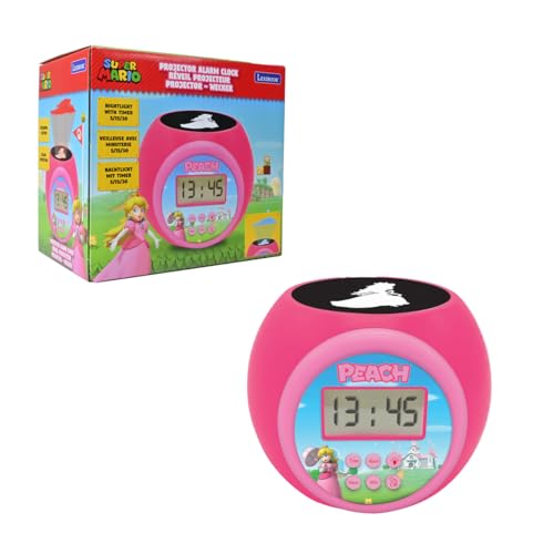 LEXIBOOK, Nintendo Super Mario Peach, Projector Alarm Clock, Ceiling Projection, Backlit LCD Screen, Dual Alarm, Snooze Function, Pink, RL977PC